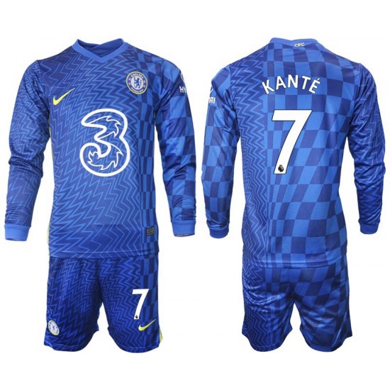 Camisola Chelsea Kante 7 Criança Equipamento Primeiro 2021-2022 Manga Comprida